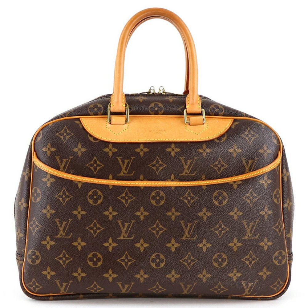 Louis Vuitton Deauville Monogram Handbag Brown Leather Double Zipper One